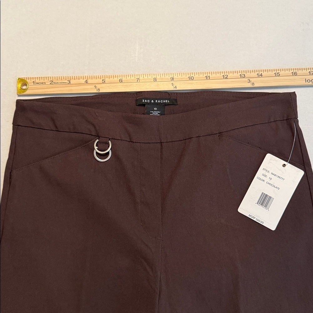 Zac and Rachel NEW Chocolate Brown Pull-On Slim Ankle Pants Size 10 - Picture 3 of 8